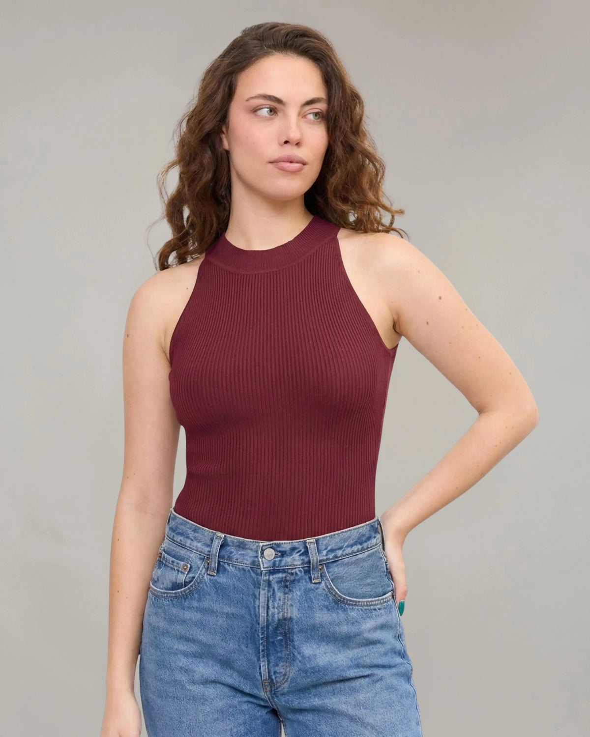 High Neck Top | Burgundy