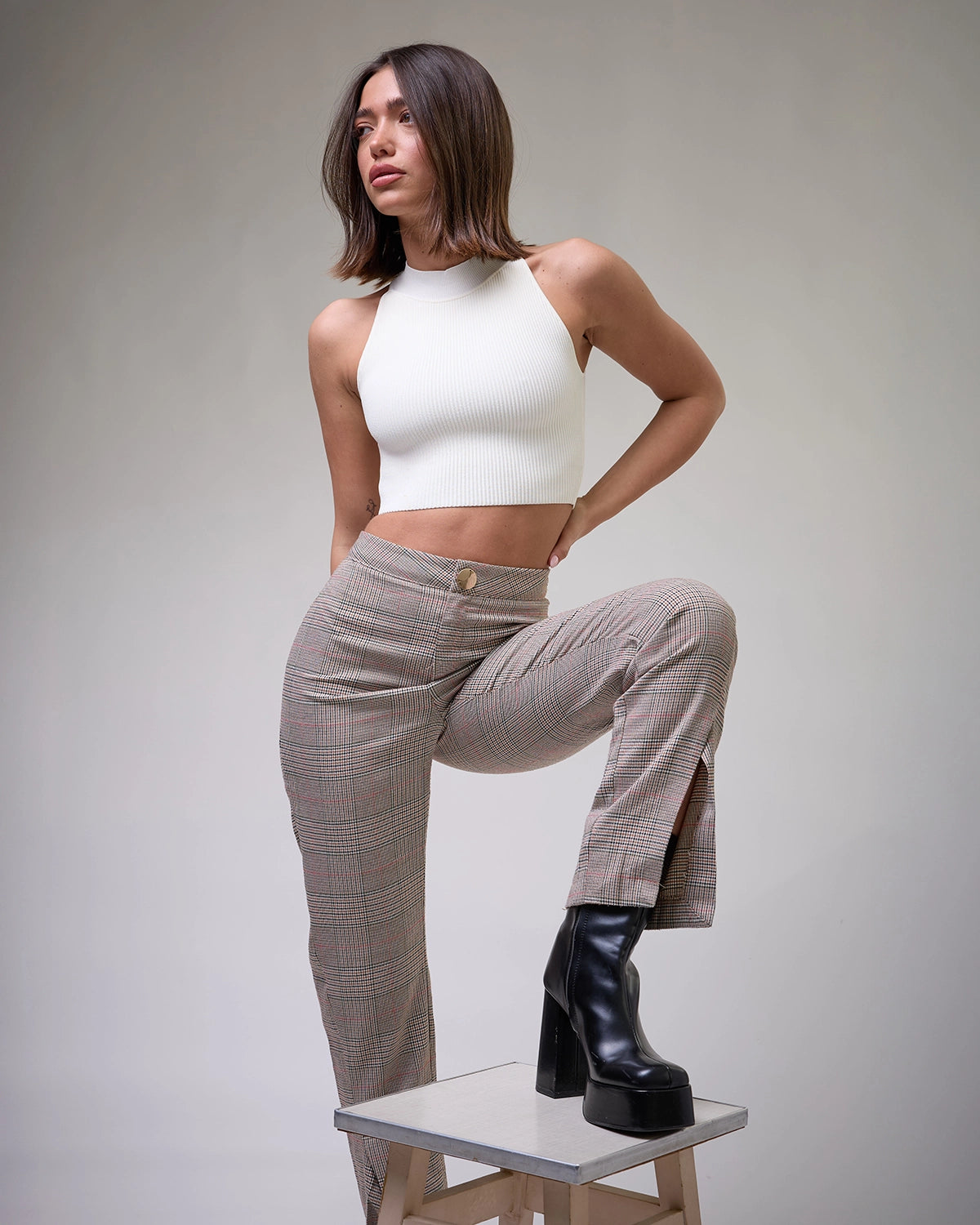 High Neck Crop Top in Pearl