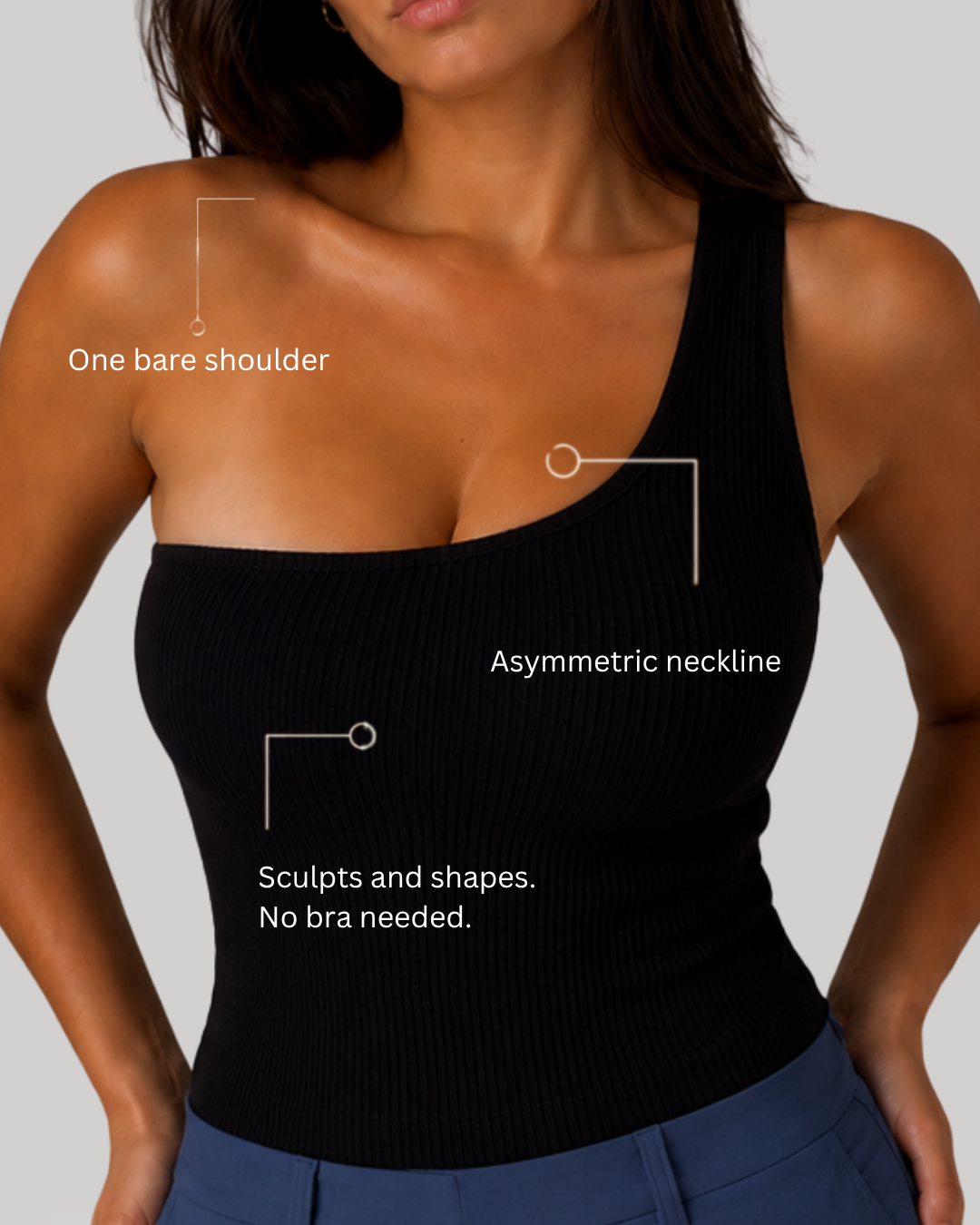 One Shoulder Top in Black, photo 3