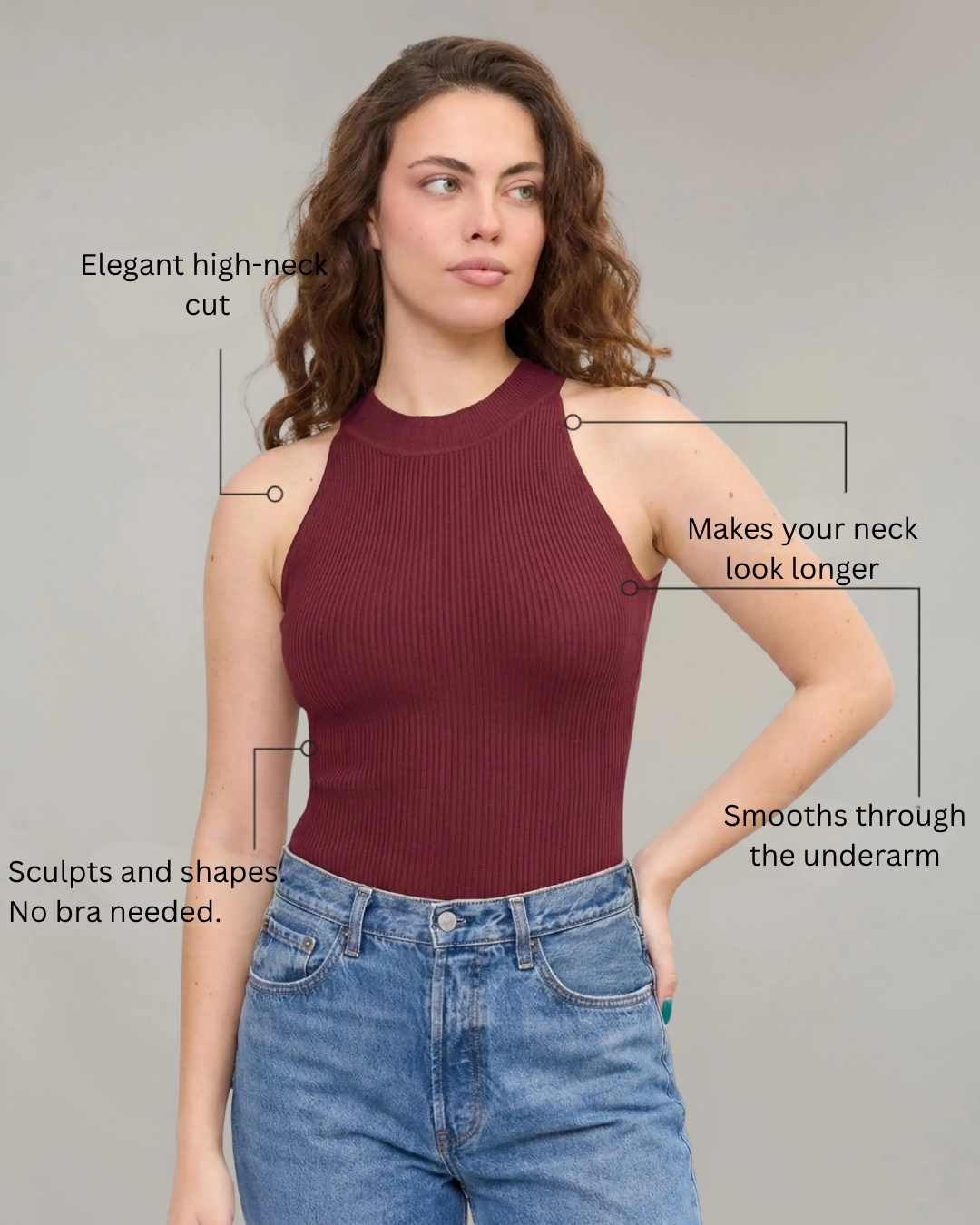 High Neck Top in Burgundy, photo 3