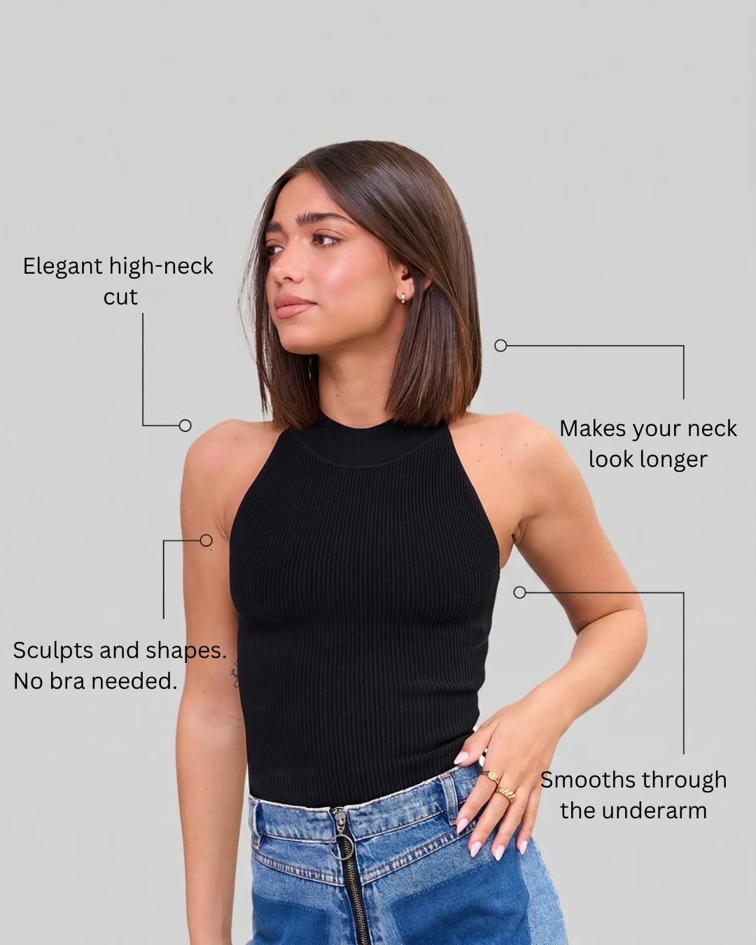 High Neck Top in Black, photo 3