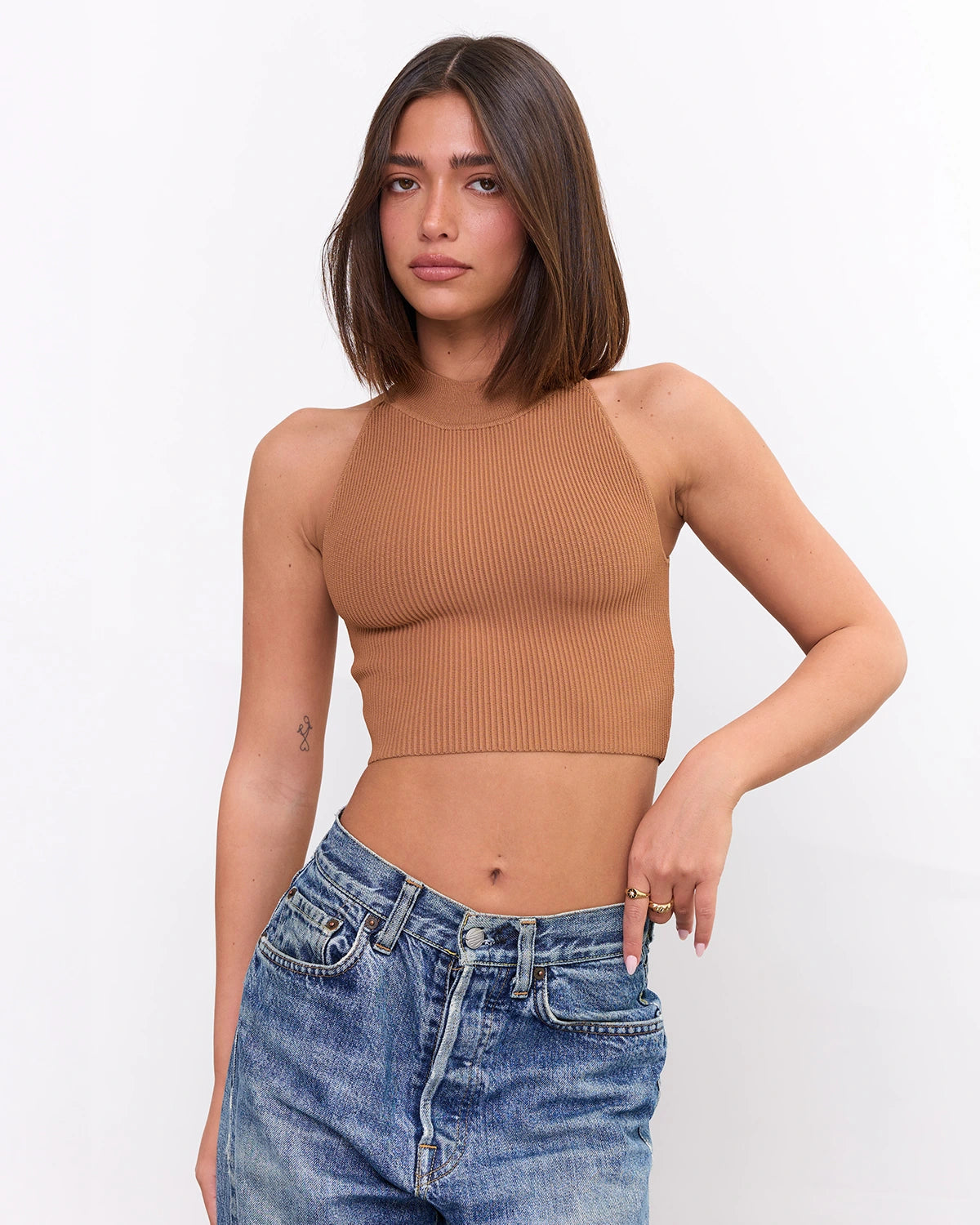 High Neck Crop Top in Mocha, photo 6