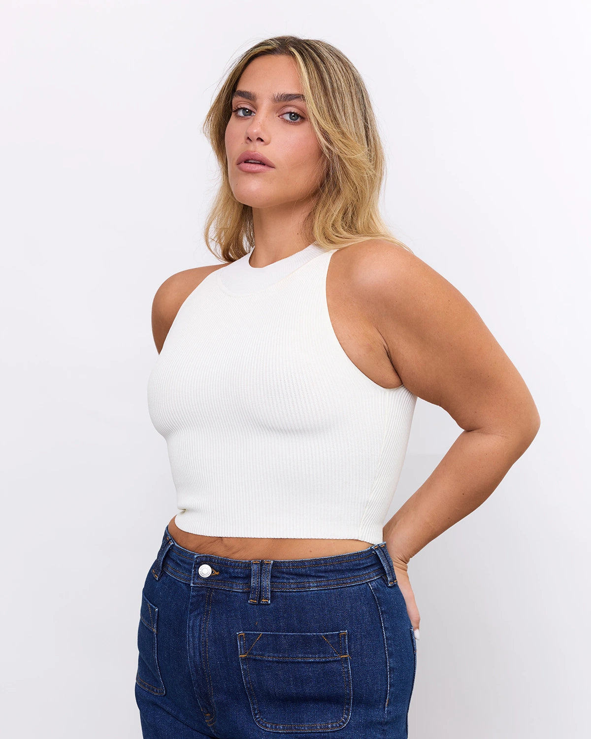High Neck Crop Top in Pearl, photo 13