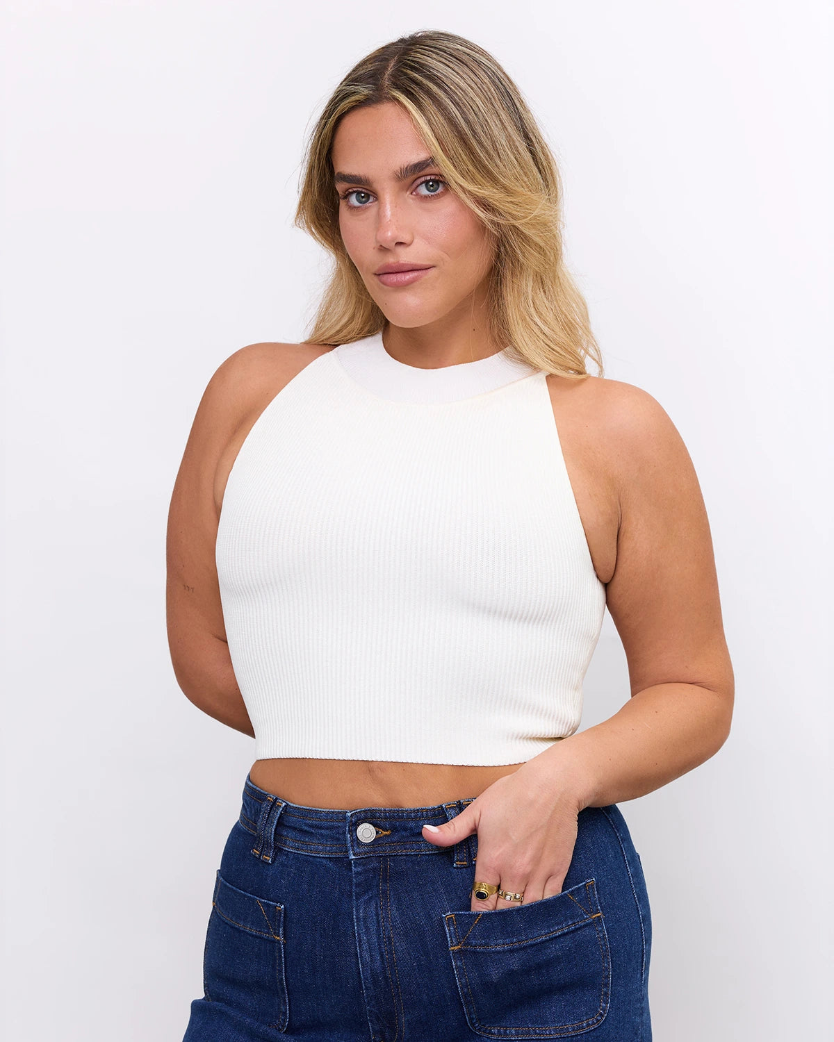 High Neck Crop Top in Pearl, photo 15