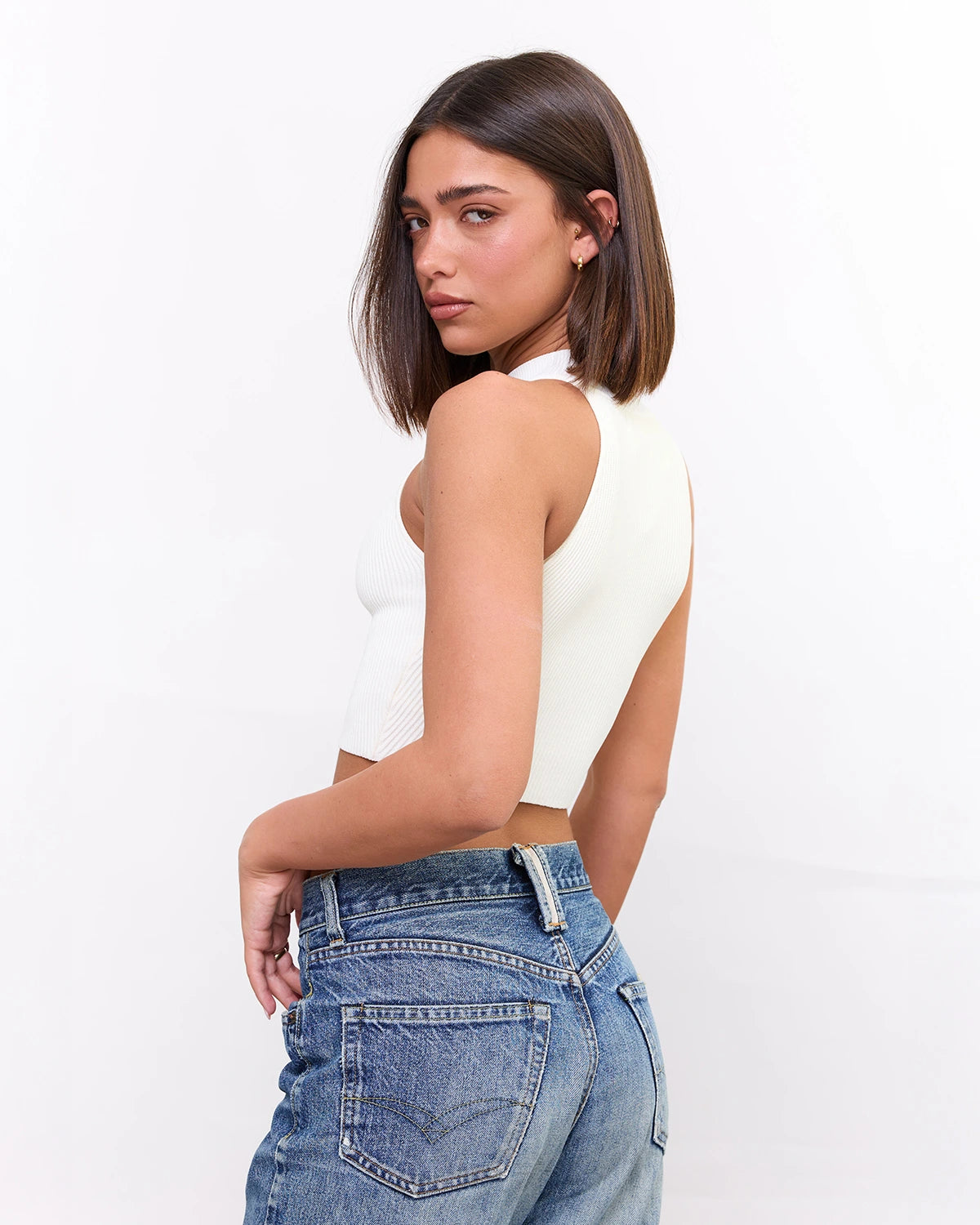 High Neck Crop Top in Pearl, photo 7